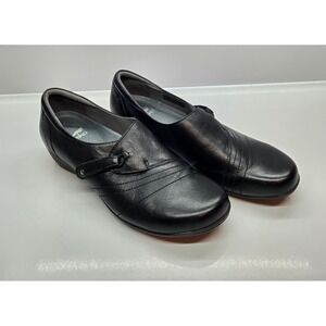 Dansko Black Leather Pleated‎ Slip On Loafers Low Wedge Comfort Shoes Womens 41